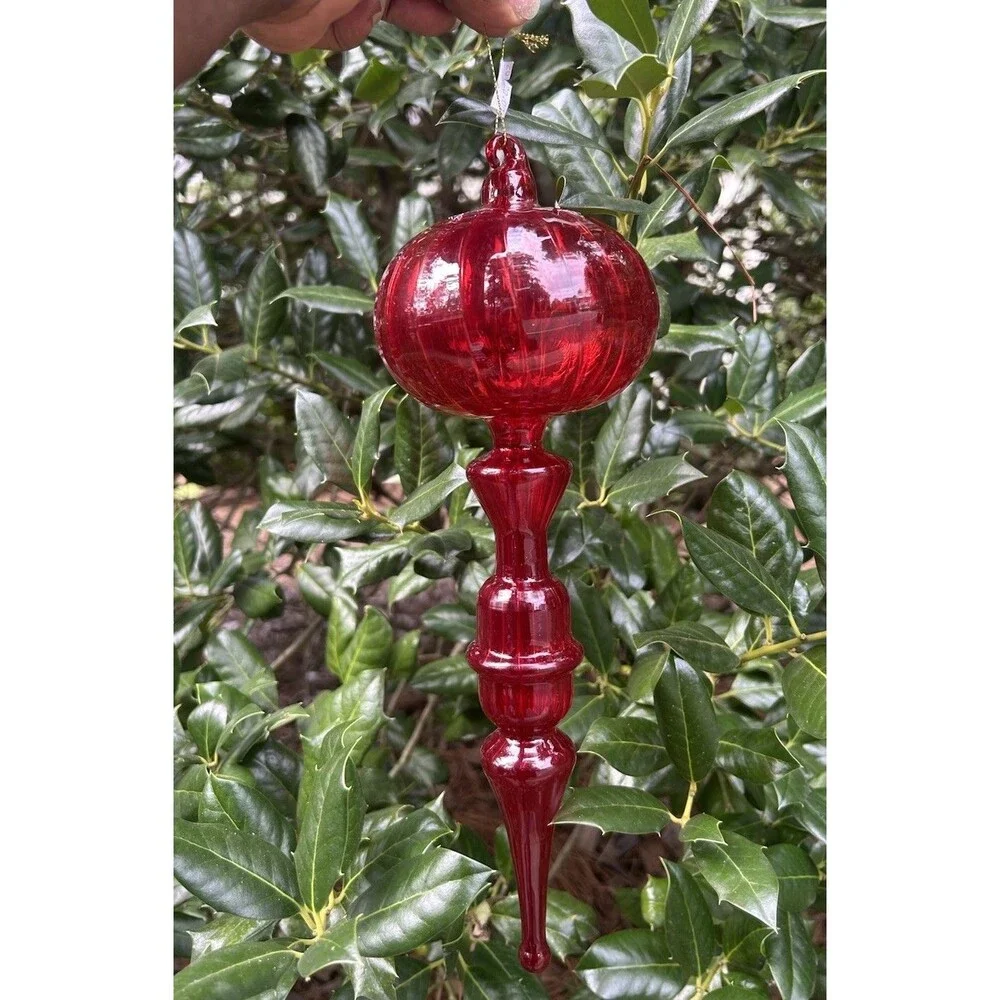 Red Twisted Spire Holiday Christmas Tree Glass Ornament 12